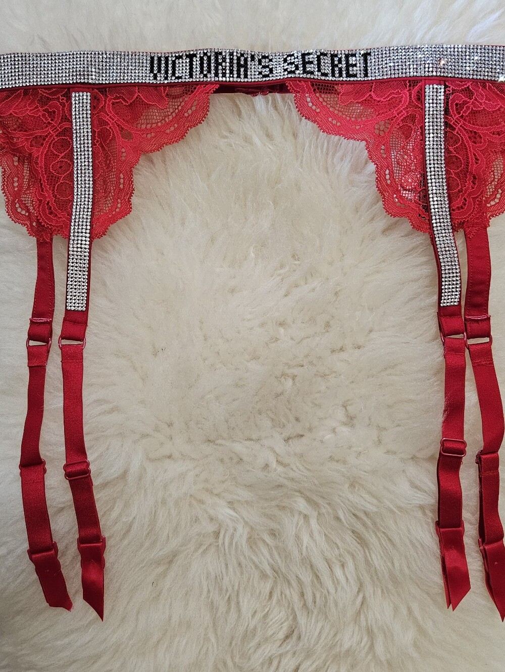 Victoria's Secret Red Lace Rhinestone Garter Belt